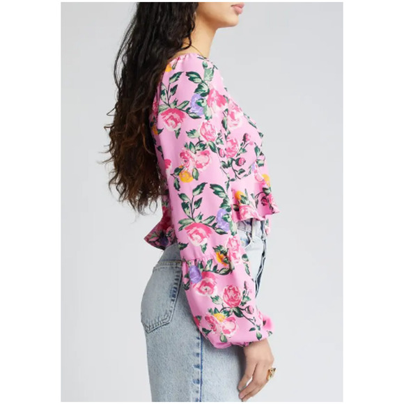 NEW VERO MODA ~  Nya Print Crop Peplum Top Size L - Picture 4 of 8